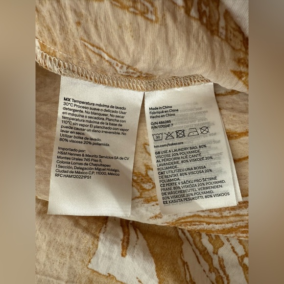 H&M High Low Midi Wrap Dress Yellow Ivory Artsy Abstract Print Size Small - Picture 5 of 7